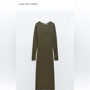 Elegant Olive Green Ribbed Dress Zara